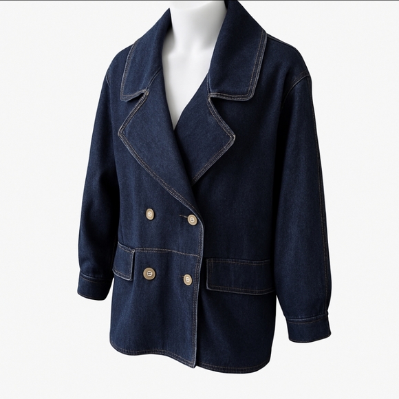 Free People XL Oversized Denim Car Jacket — Double-Breasted, Deep Pockets - Picture 9 of 16